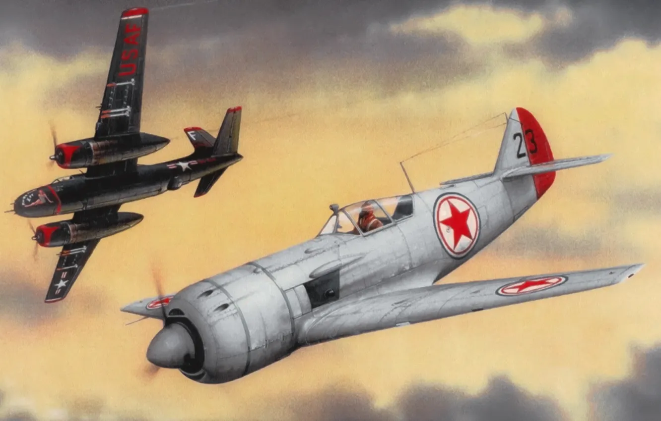 Photo wallpaper war, art, painting, aviation, A-26 Invader, lavochkinla11, The-11