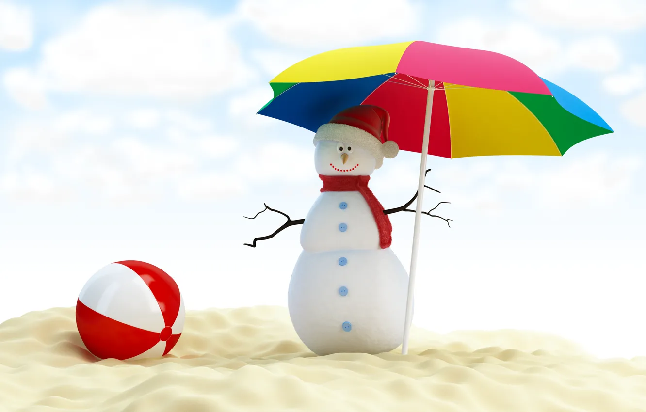 Photo wallpaper umbrella, new year, snowman, umbrella, New Year, merry christmas, snowman, beach ball