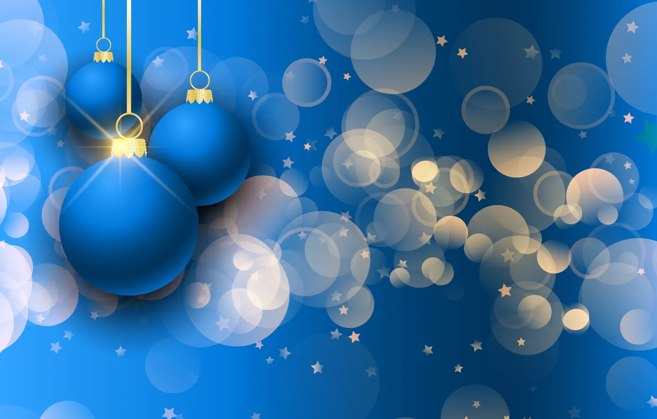 Photo wallpaper stars, blue, background, holiday, balls, toy, new year, bokeh