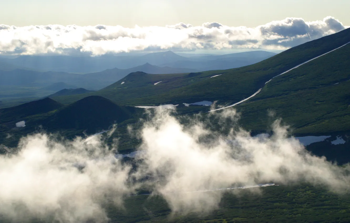 Photo wallpaper the sky, clouds, mountains, nature, photo, Kamchatka