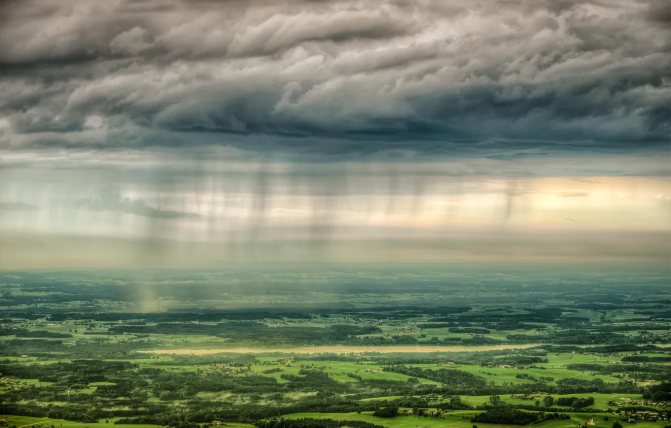 Photo wallpaper clouds, nature, rain, valley, panorama