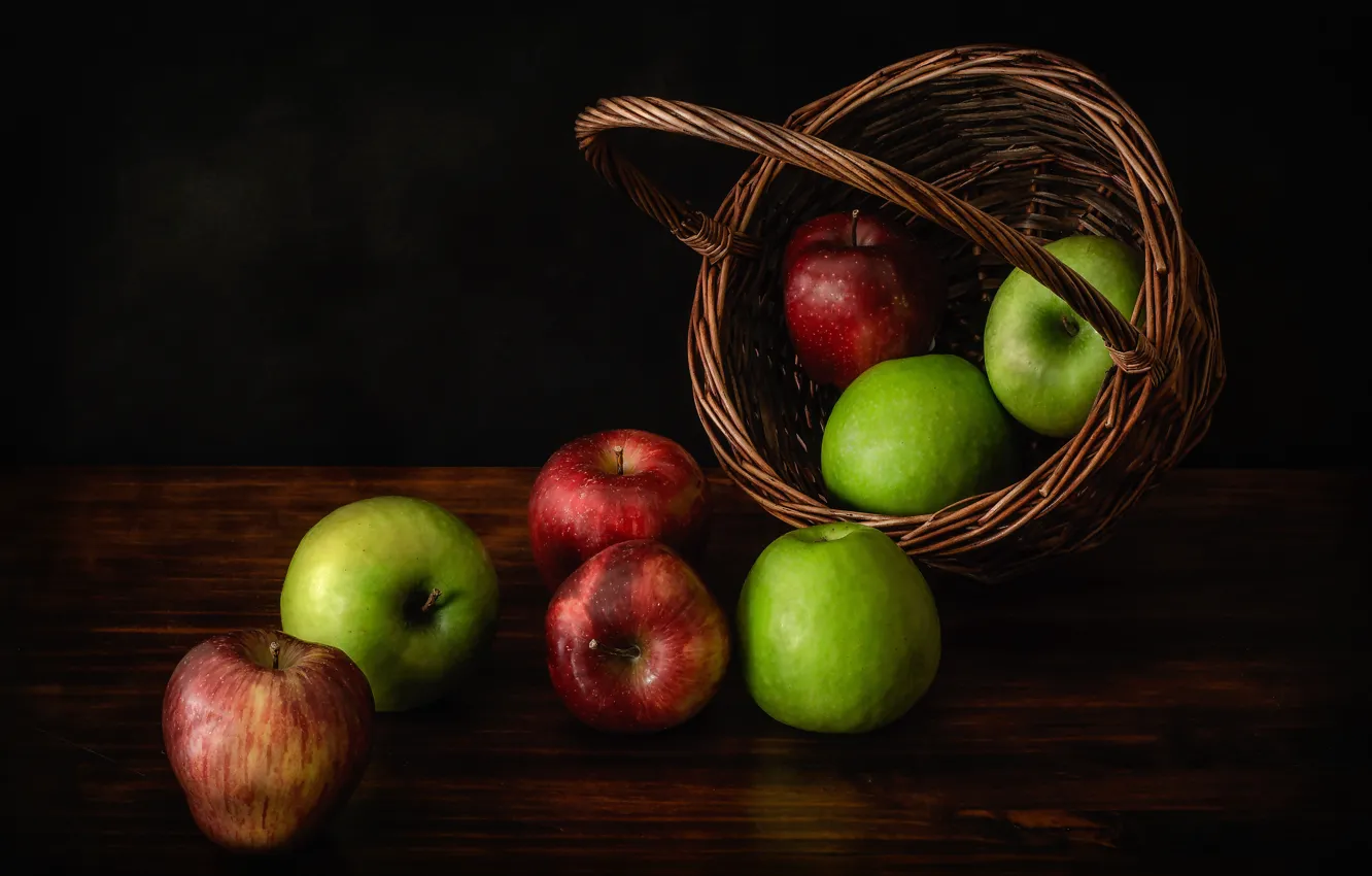 Photo wallpaper apples, still life, basket
