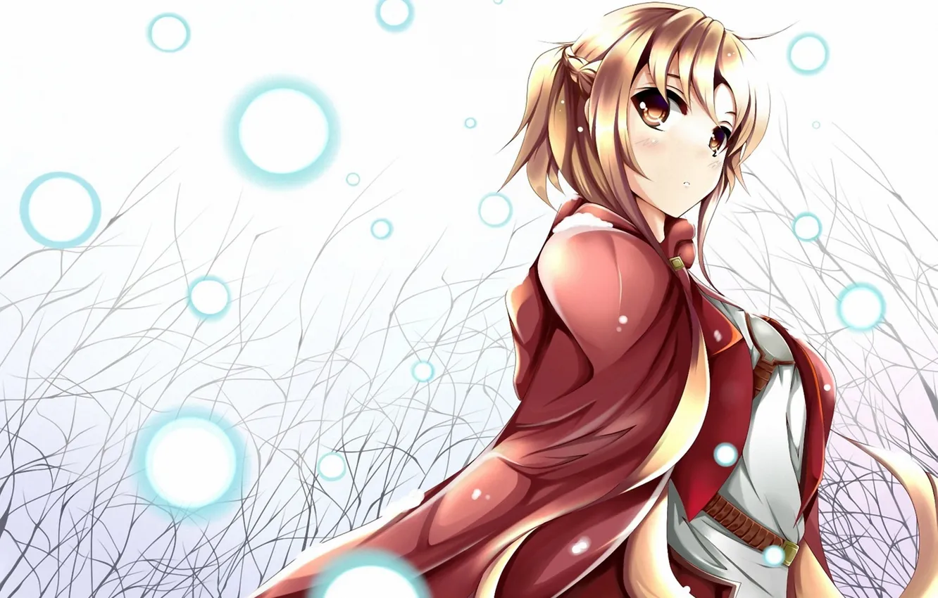 Photo wallpaper girl, snow, art, cloak, sword art online, yuuki asuna, yuuki nagi