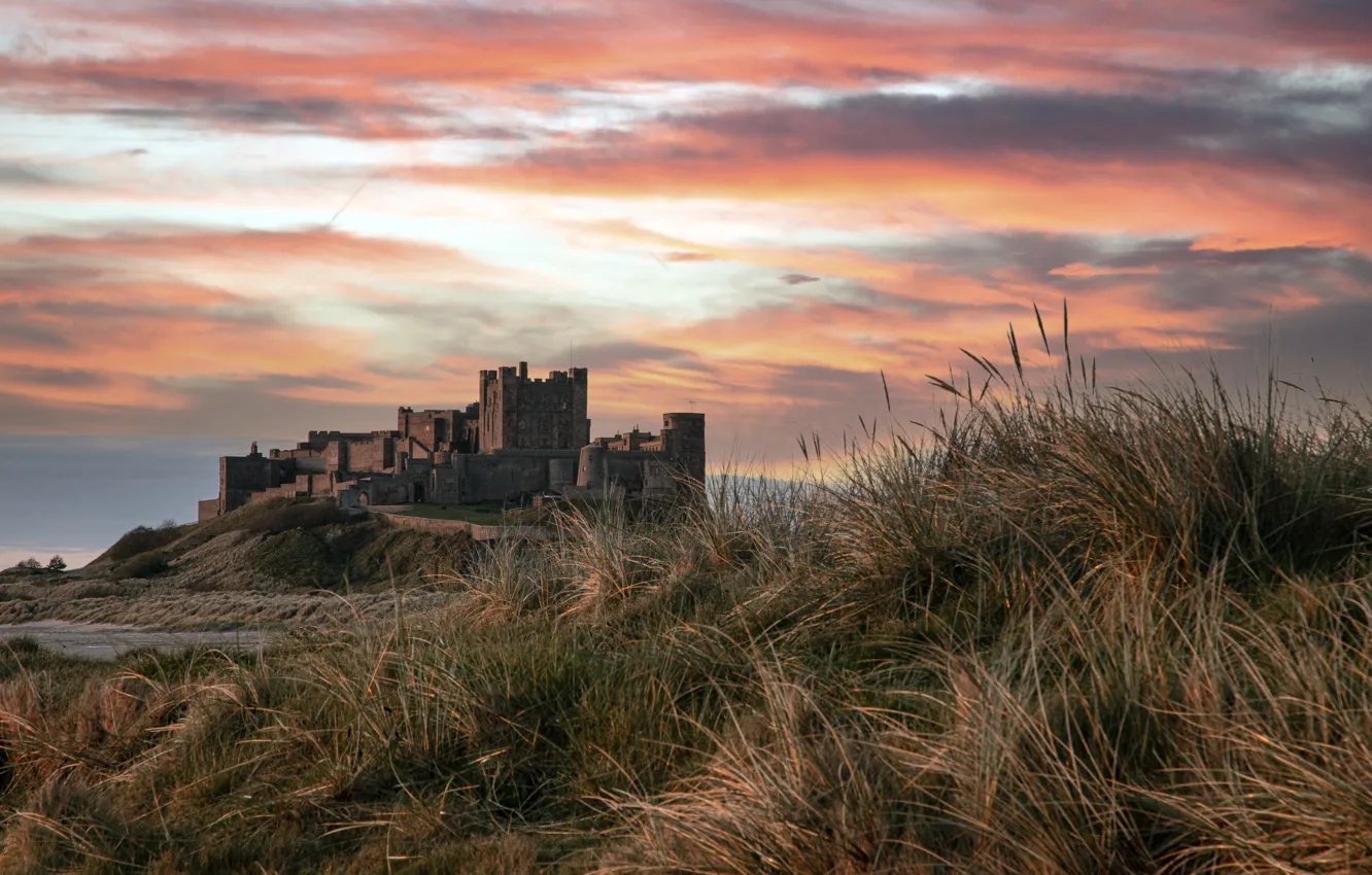 Photo wallpaper sunset, nature, Bamburgh Castle