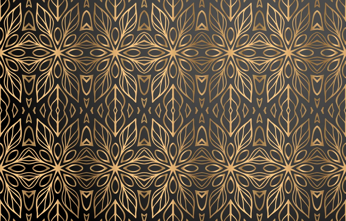 Photo wallpaper flowers, background, gold, pattern, black, gold, ornament, background