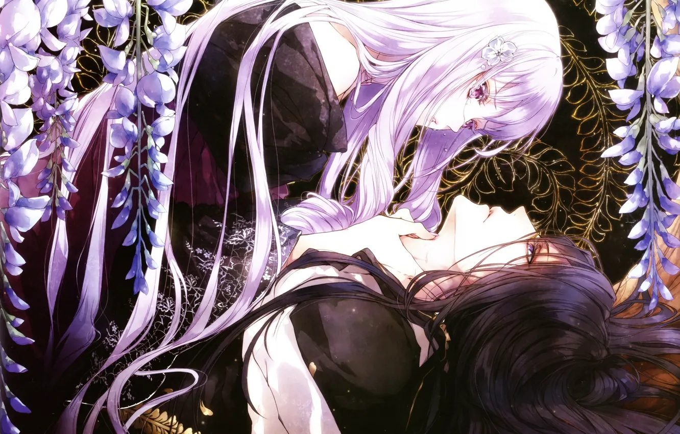 Photo wallpaper girl, the game, anime, guy, two, Romance, Queen of the Flowers