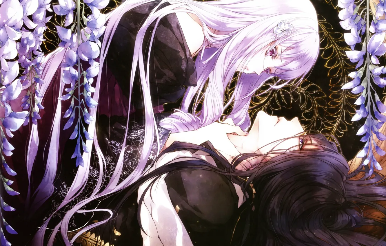 Photo wallpaper girl, romance, the game, anime, guy, two, queen of the flowers