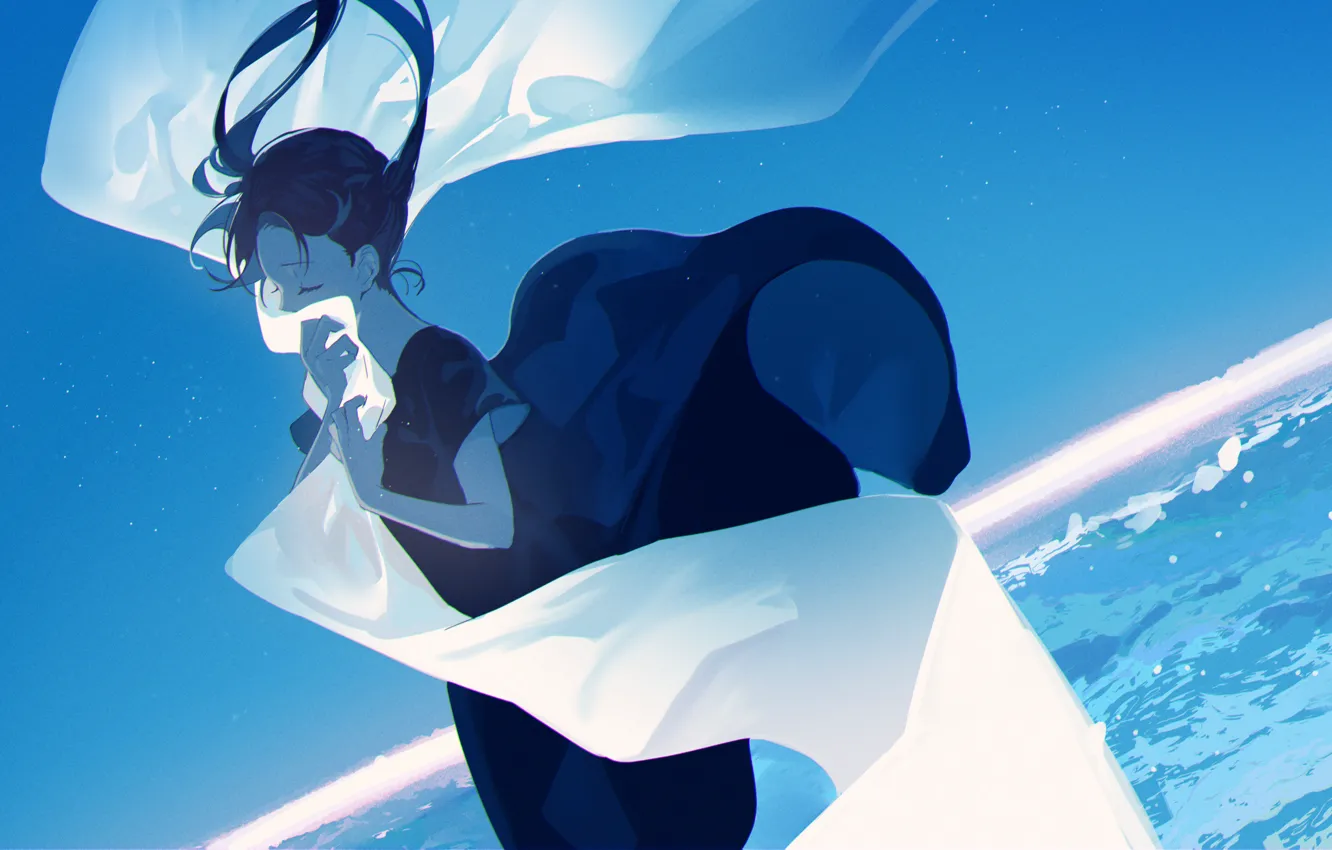 Photo wallpaper sea, the sky, girl, fabric