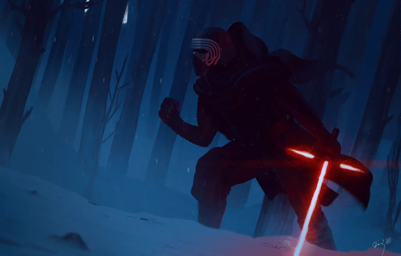 Photo wallpaper winter, forest, sword, Star Wars, fantasy, art, lightsaber, Sith