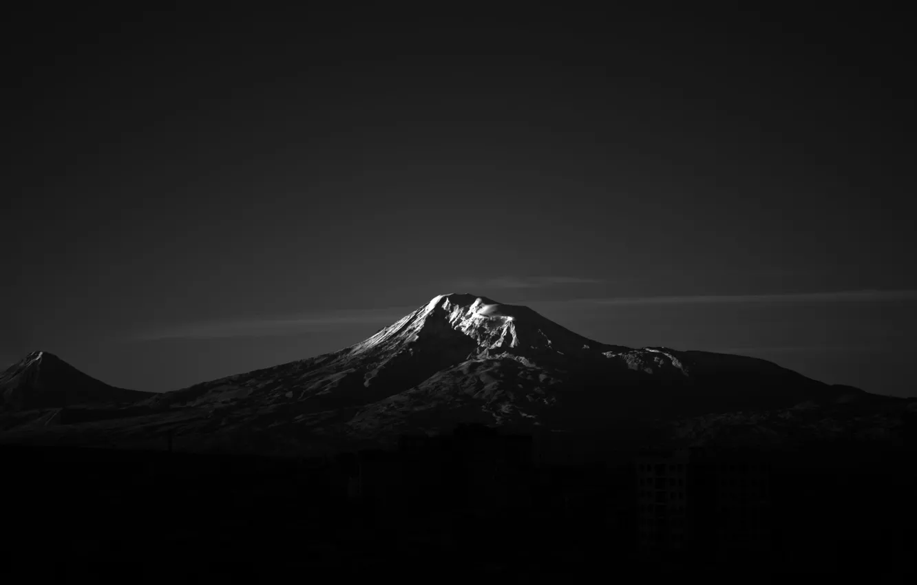 Photo wallpaper mountains, night, the dark background, building