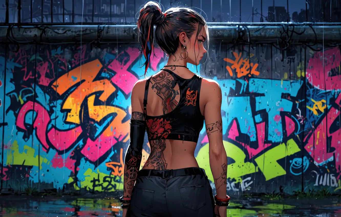Photo wallpaper girl, graffiti, tatoo
