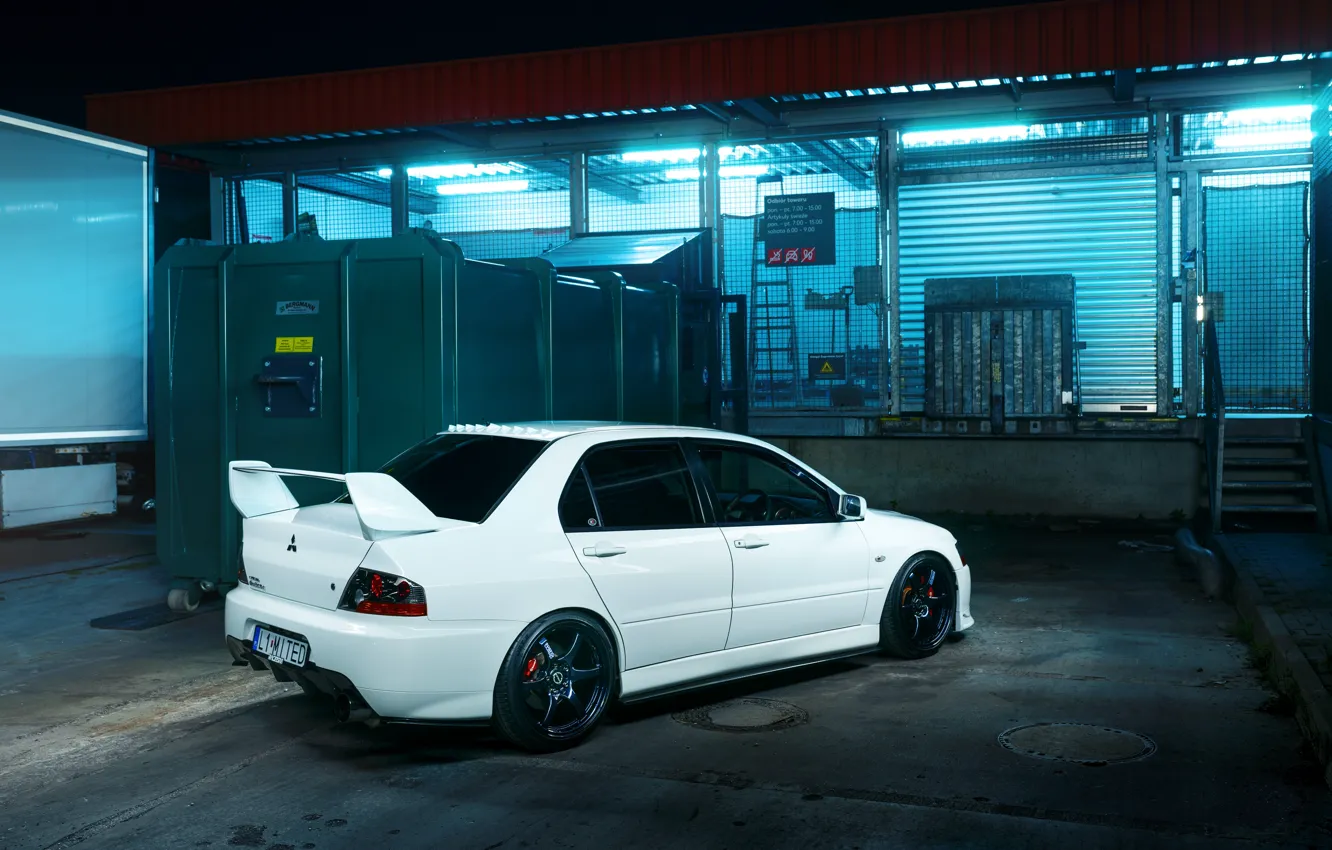 Photo wallpaper White, Rear view, Lancer Evolution IX