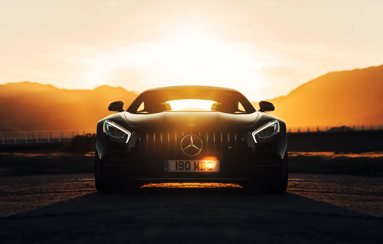 Photo wallpaper sunset, Mercedes-Benz, front view, AMG, GT C
