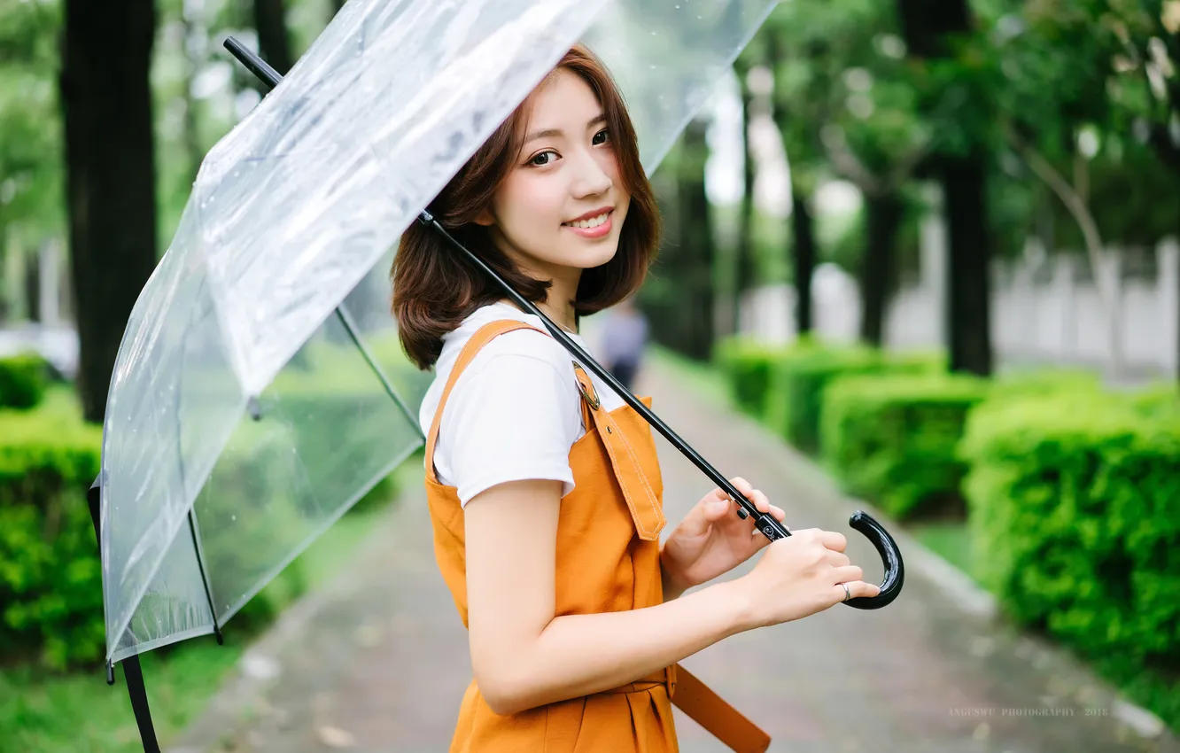 Photo wallpaper look, trees, pose, Park, model, portrait, umbrella, makeup