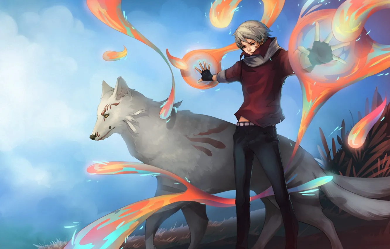 Photo wallpaper magic, wolf, art, guy, madara, natsume yuujinchou, natsume takashi, UdonNodu