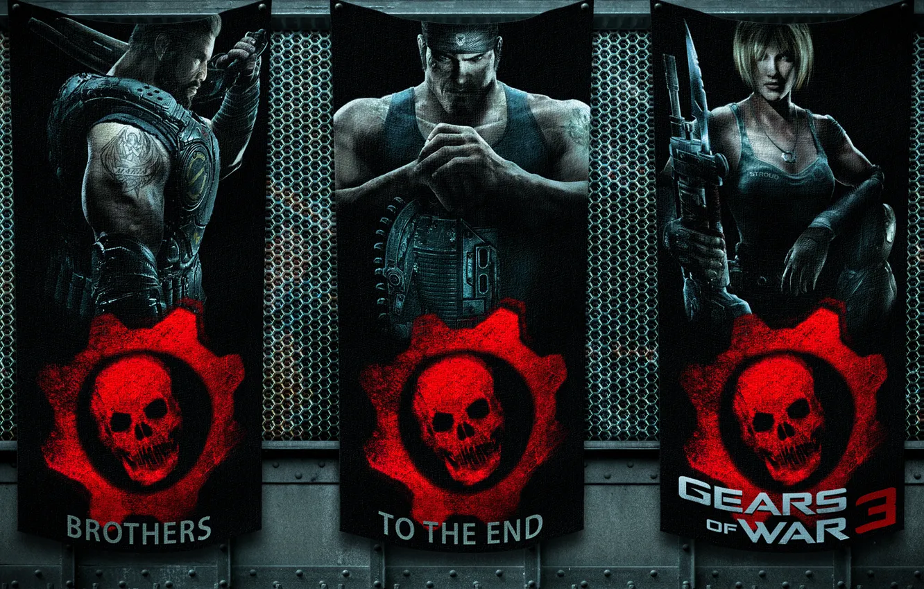 Photo wallpaper metal, wall, logo, fabric, Gears of war 3, game characters