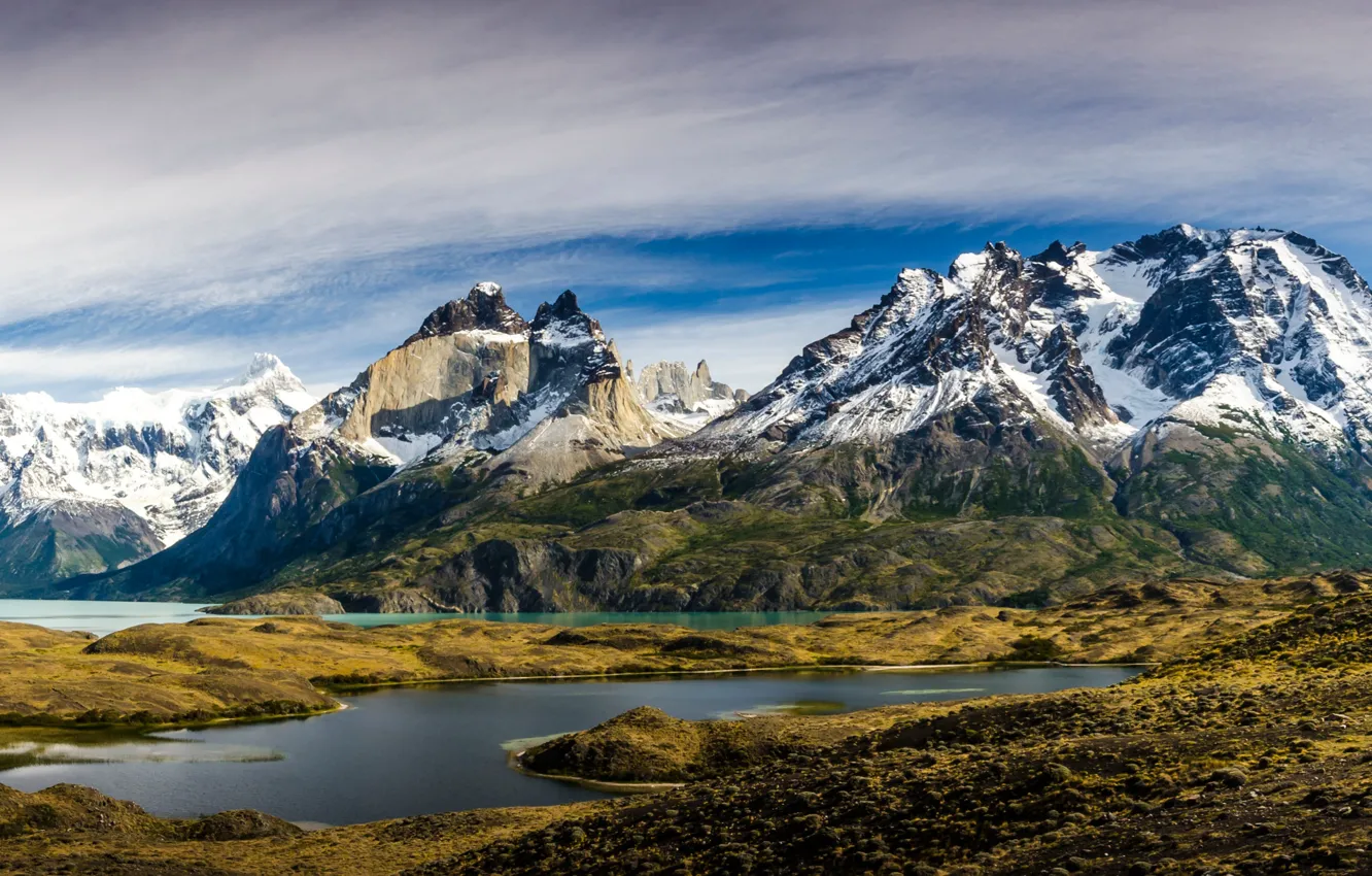 Photo wallpaper the sky, snow, mountains, lake, tops, dal