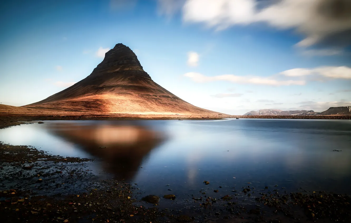 Photo wallpaper mountains, nature, lake, Iceland, Kirkjufell