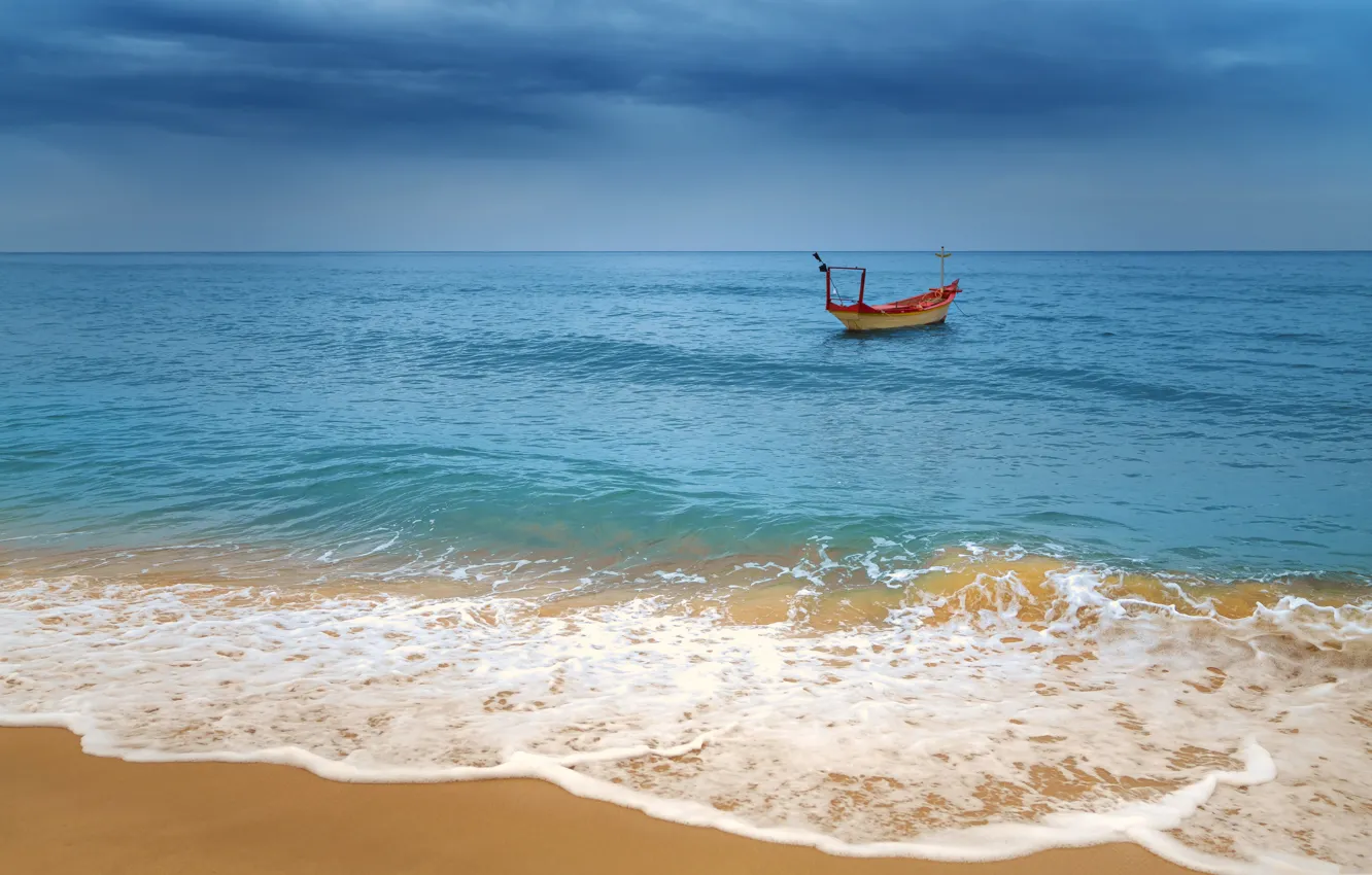 Photo wallpaper sea, tropics, shore, boat