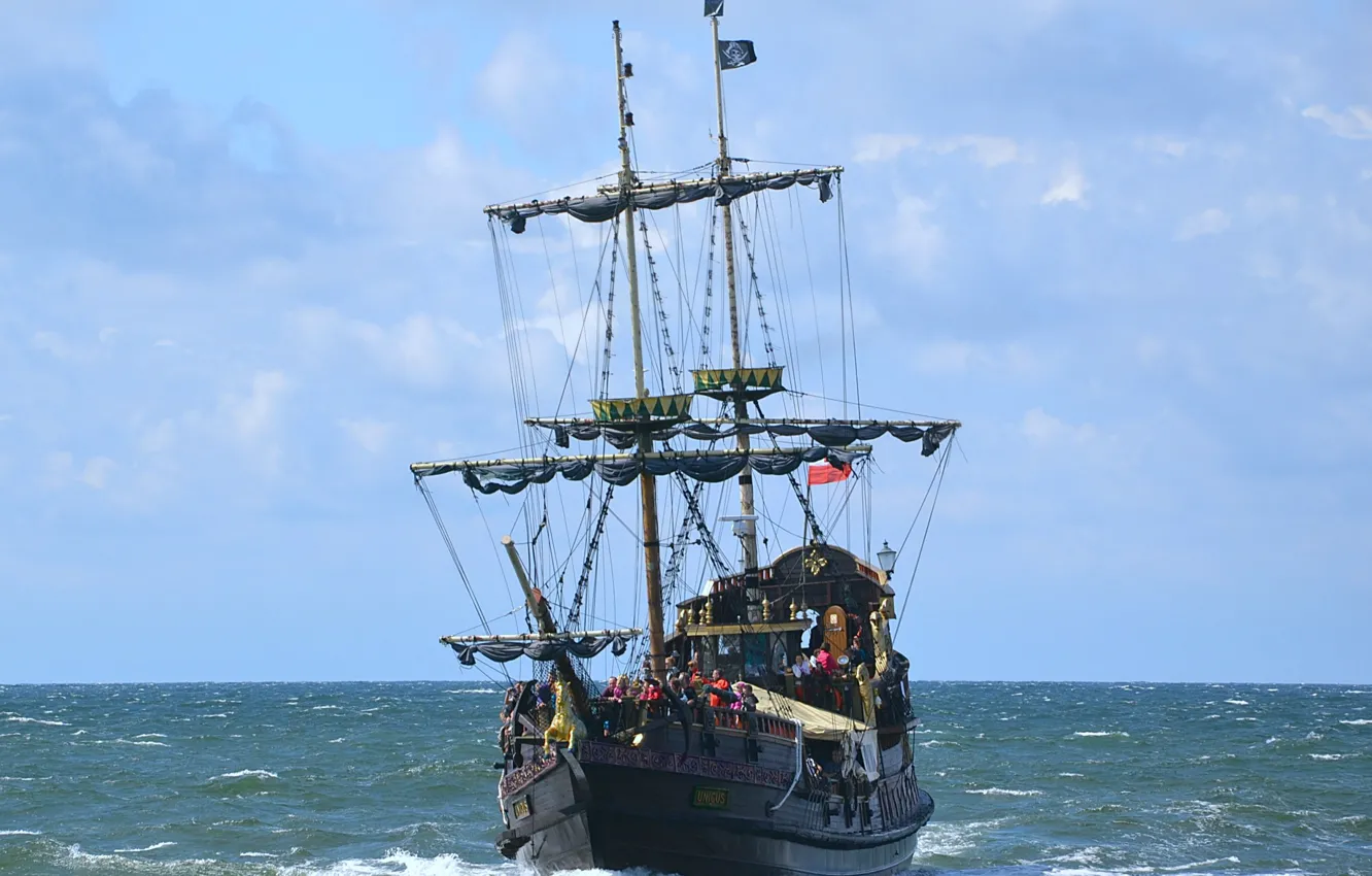 Photo wallpaper sea, wave, sailboat, Unicorn