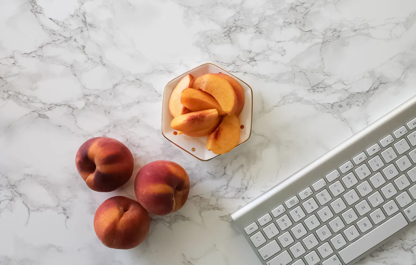 Photo wallpaper keyboard, peaches, peach, keyboard, marble