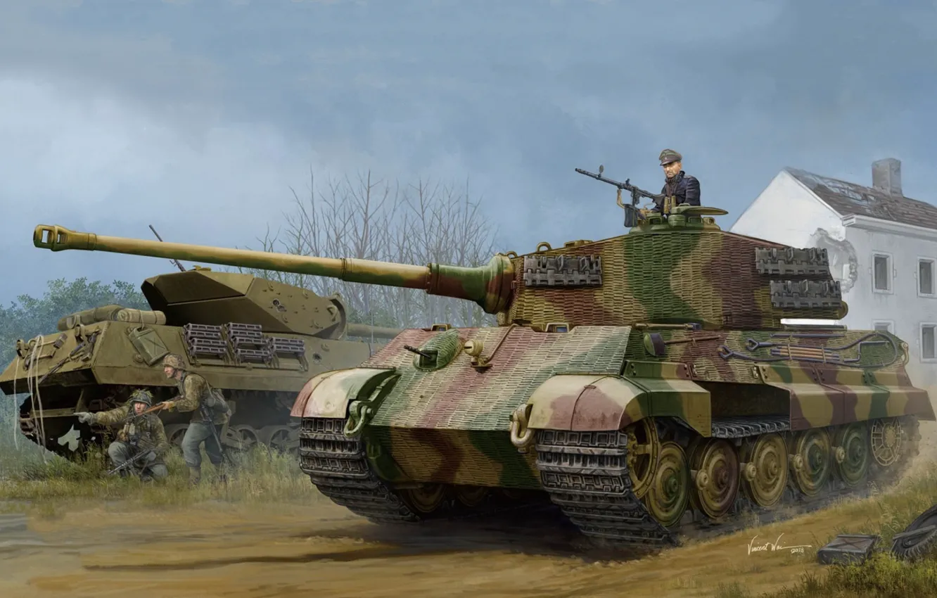 Photo wallpaper art, Tiger II, w/Zimmerit, Pz.Kpfw.VI Ausf.B, German tank, (Henschel 1944 Production), (Sd.Car.182)