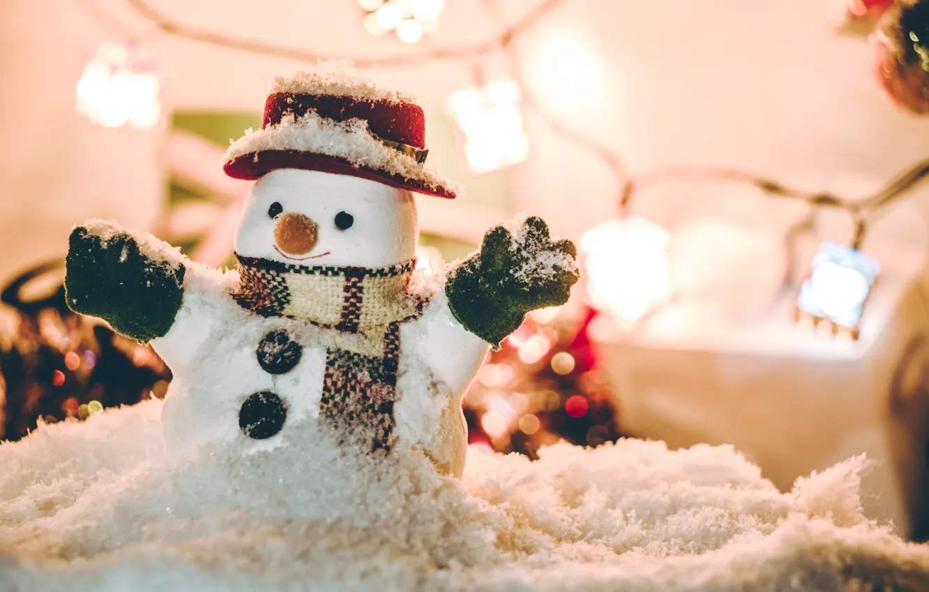 Photo wallpaper winter, snow, snowflakes, new year, Christmas, snowman, Christmas, winter
