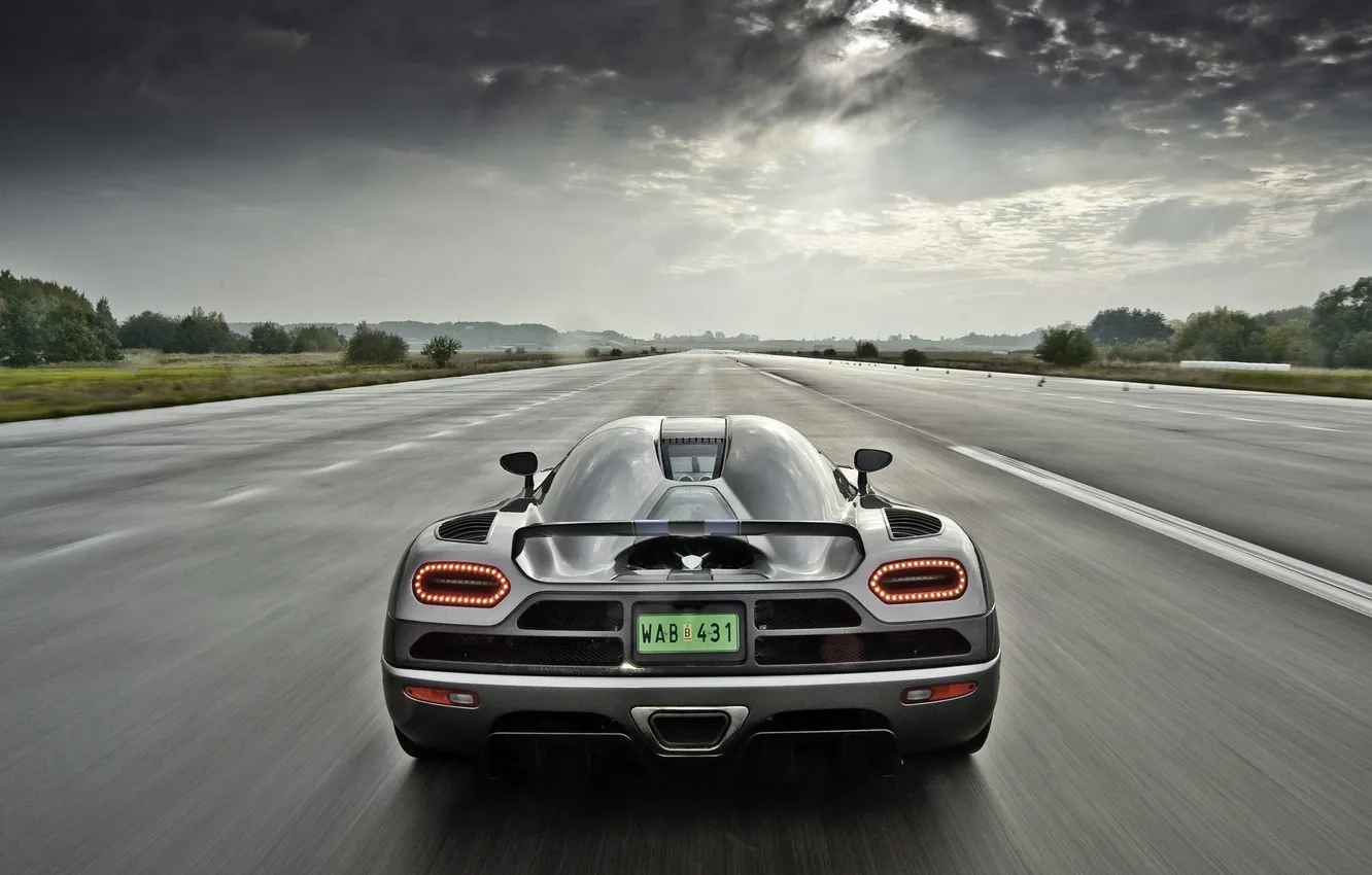 Photo wallpaper the sky, trees, clouds, nature, speed, track, blur, Koenigsegg