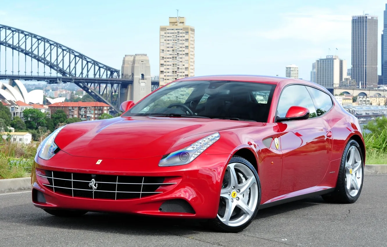 Photo wallpaper the sky, red, bridge, the city, building, Sydney, Ferrari, supercar