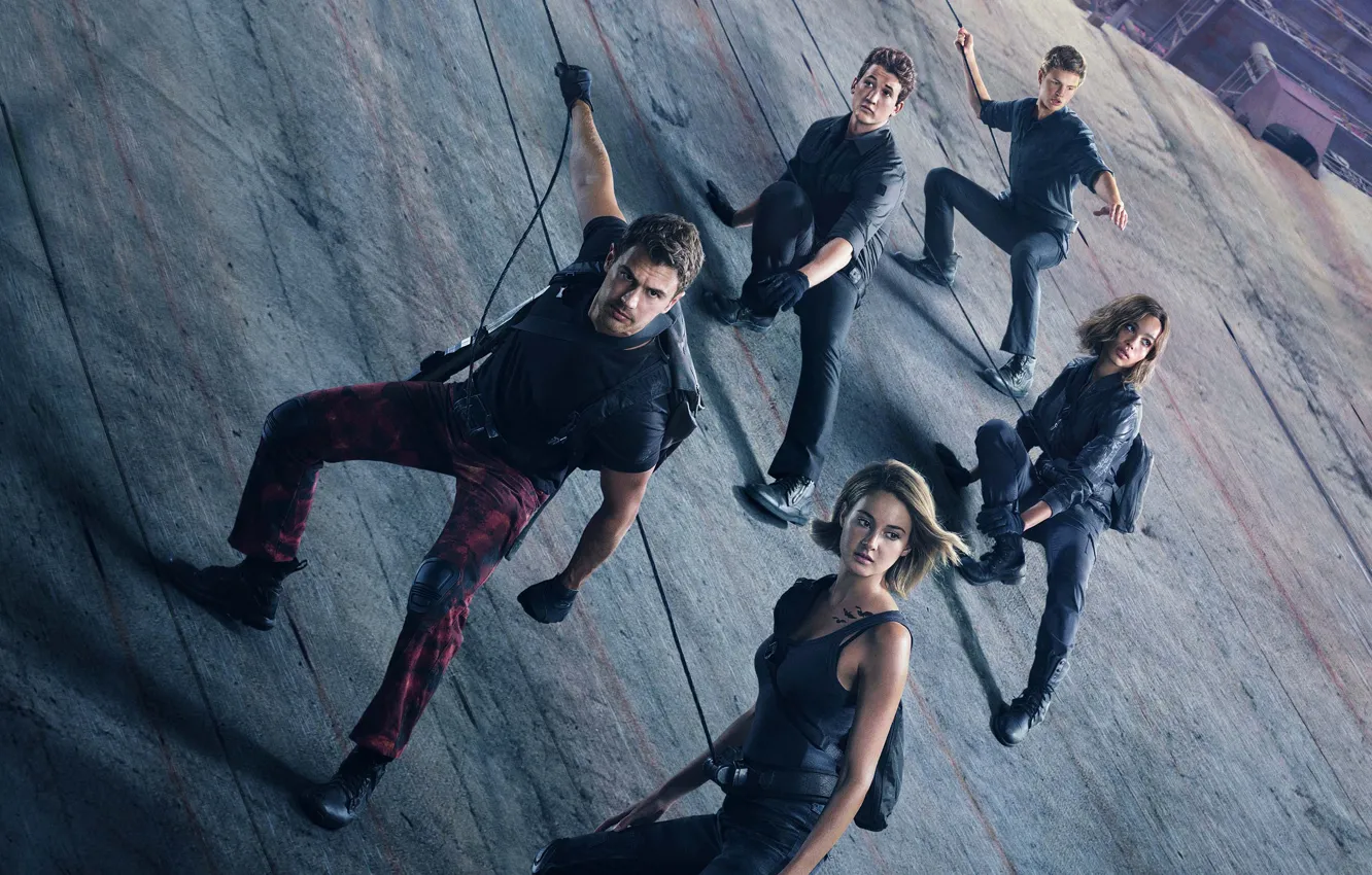 Photo wallpaper fiction, wall, rope, poster, Theo James, Theo James, Shailene Woodley, Divergent