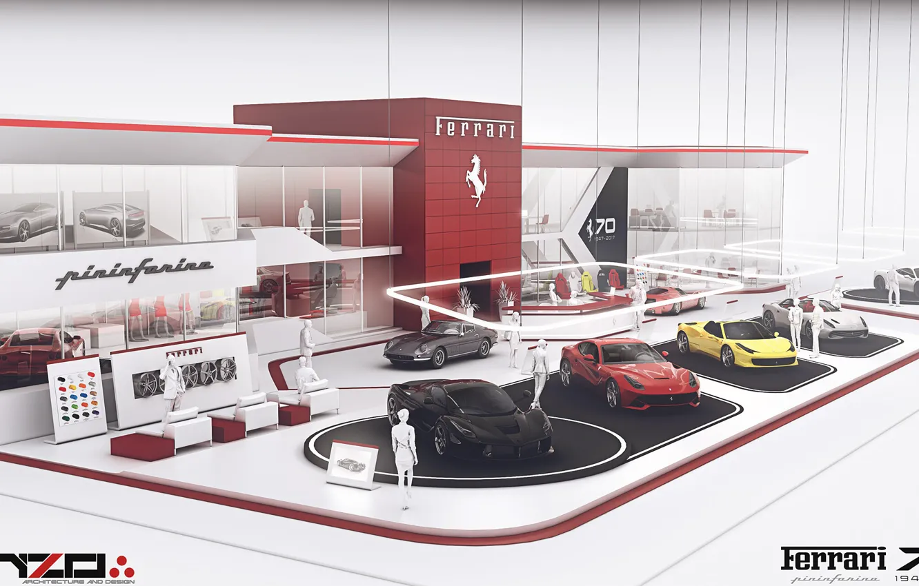 Photo wallpaper exhibition, car, Ferrari expo stand concept