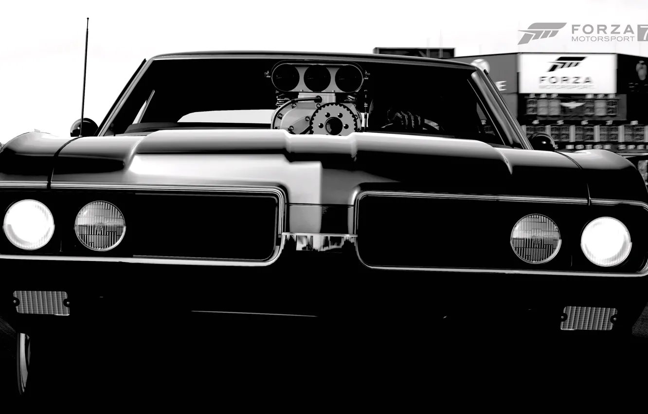 Photo wallpaper car, black & white, HDR, Muscle, drift, game, Front, muscle car