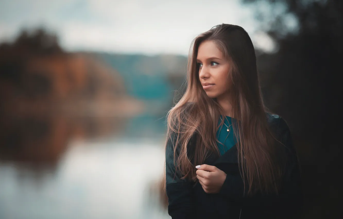 Photo wallpaper autumn, portrait, girl, bokeh
