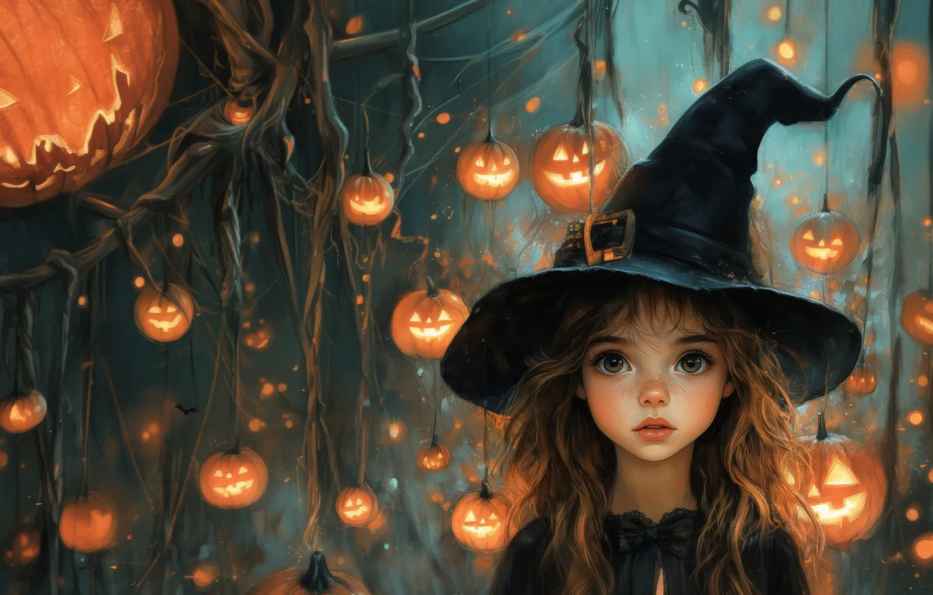 Photo wallpaper autumn, look, night, branches, lights, fog, holiday, hat