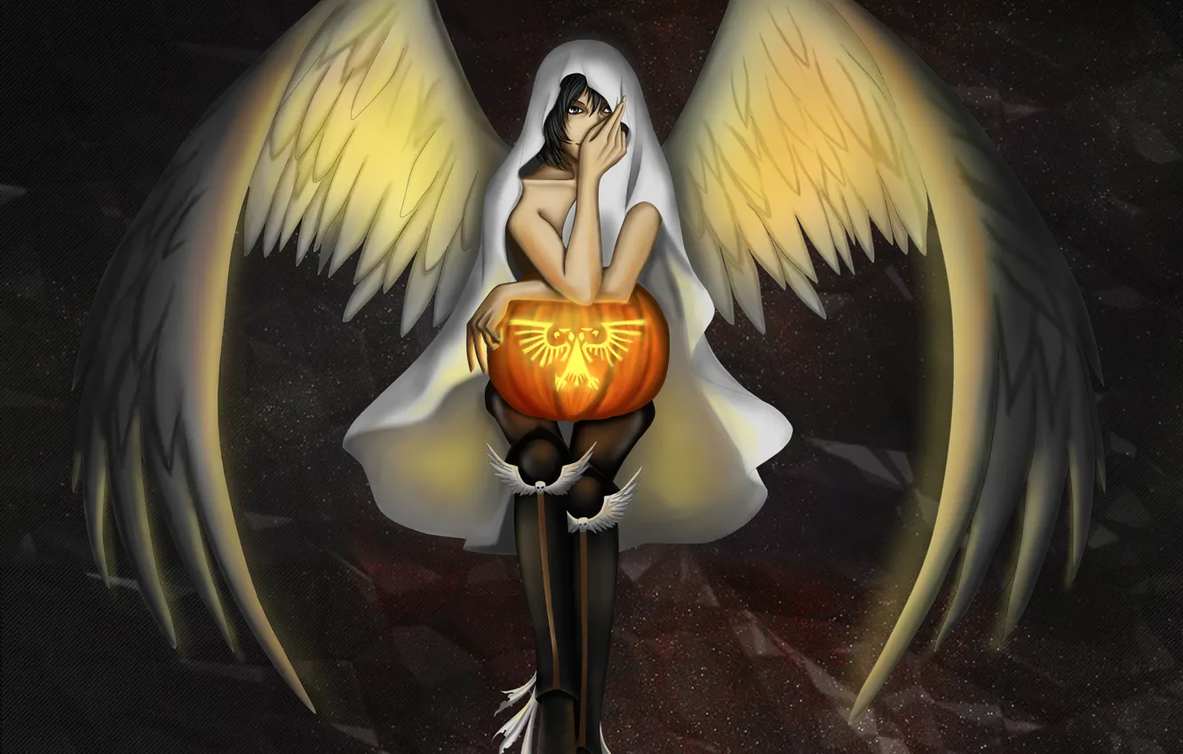 Photo wallpaper look, holiday, skull, wings, angel, boots, Halloween, Halloween