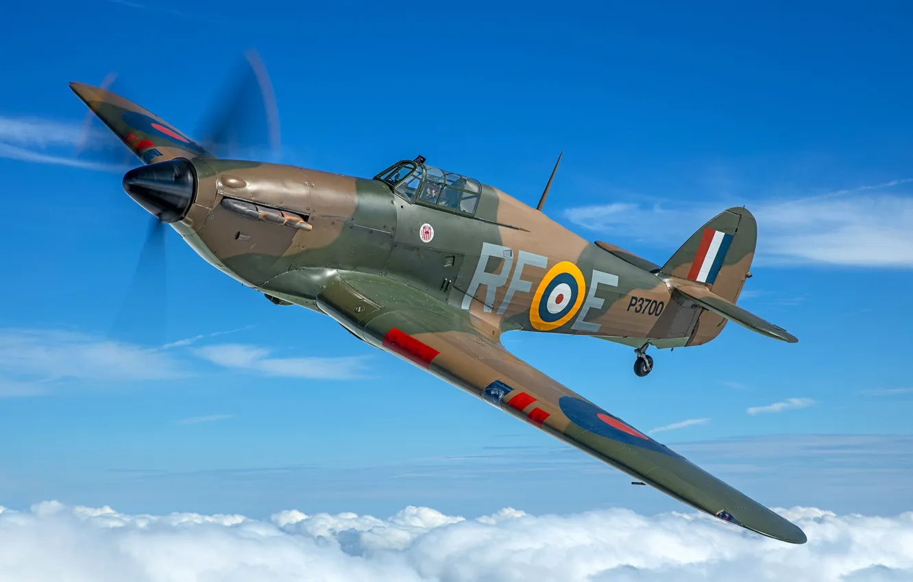 Photo wallpaper Screw, Fighter, Pilot, Hawker Hurricane, Hurricane, RAF, The Second World War, Hawker Hurricane MK1