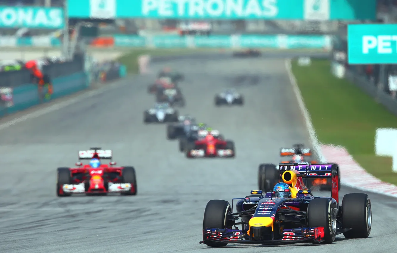 Photo wallpaper Formula 1, Red Bull, Vettel, racer, the leader, champion, Sepang, Malaysia