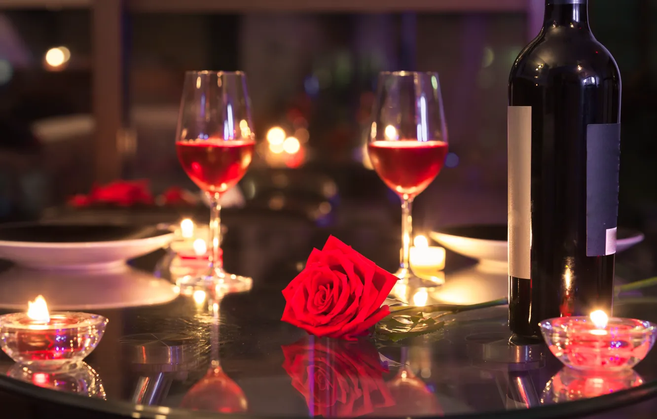 Photo wallpaper love, gift, wine, glass, roses, love, heart, romantic