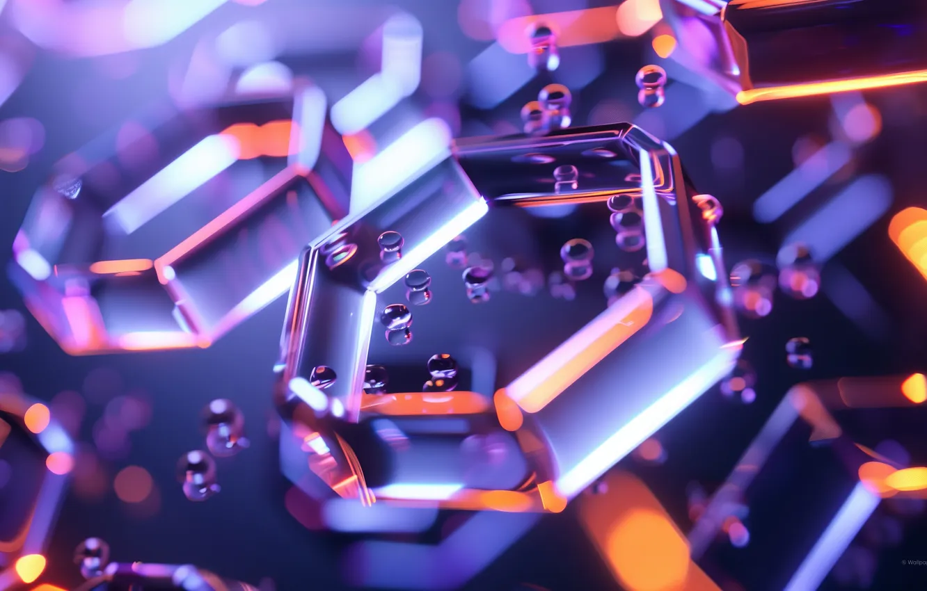 Photo wallpaper abstraction, hexagons, hexagon, violet, digital art