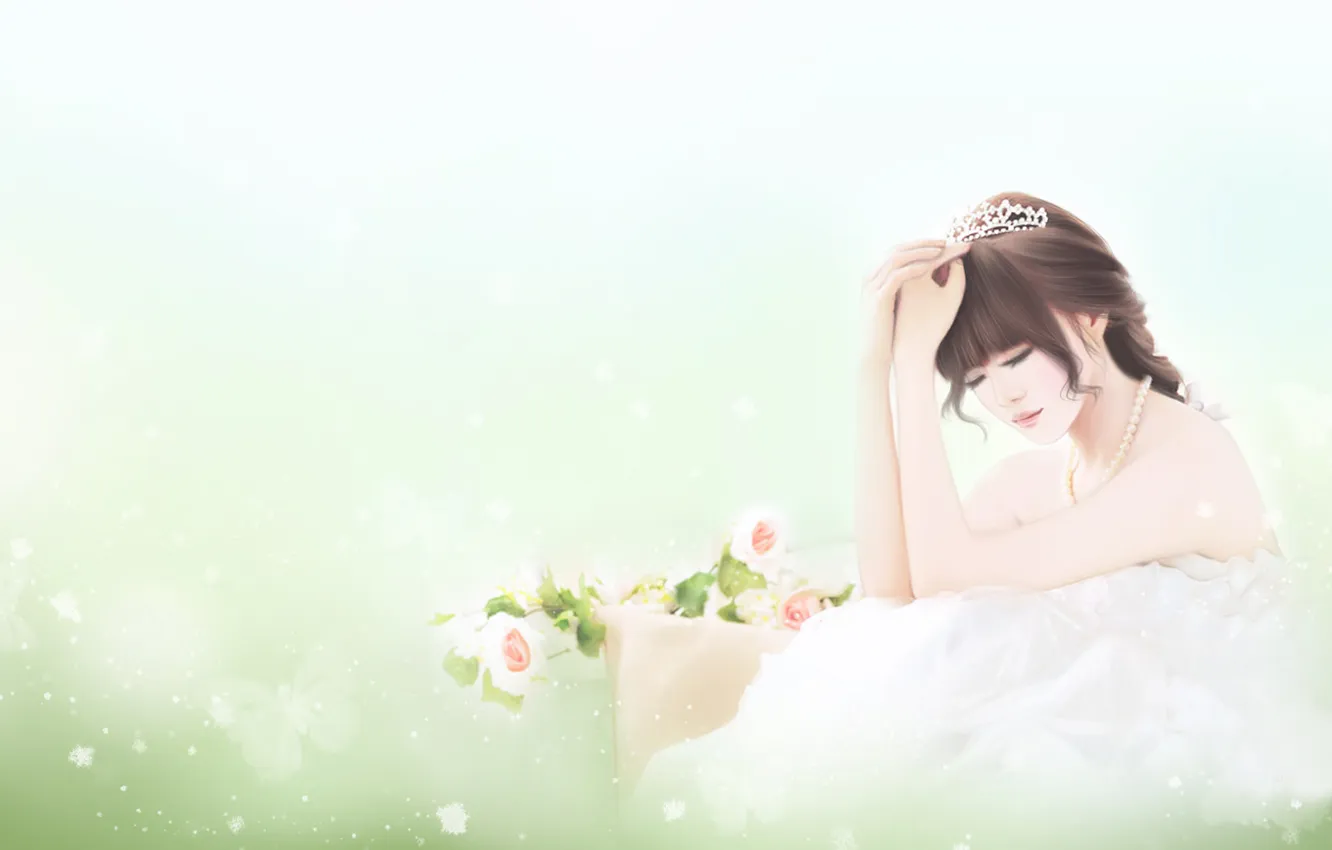 Photo wallpaper girl, flowers, tenderness