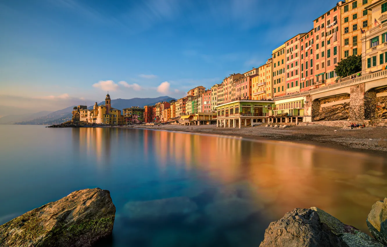 Photo wallpaper sea, landscape, coast, building, Italy, Italy, The Ligurian sea, Camogli