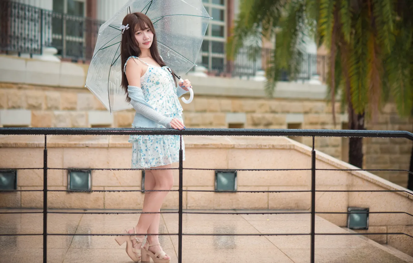 Photo wallpaper girl, umbrella, Asian