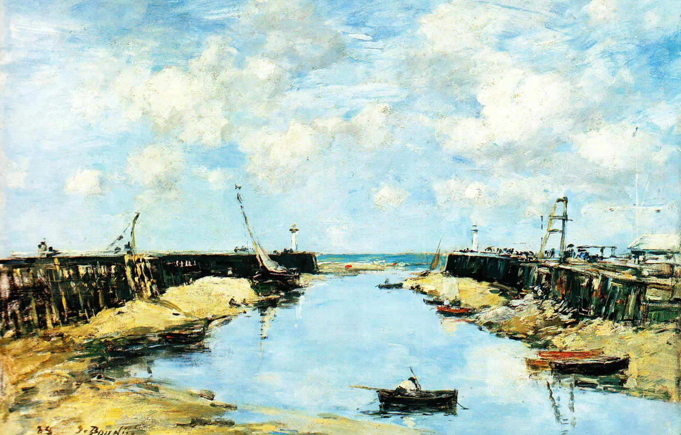 Photo wallpaper landscape, boat, Eugene Boudin, Eugene Boudin, The entrance to the Bay of Trouville