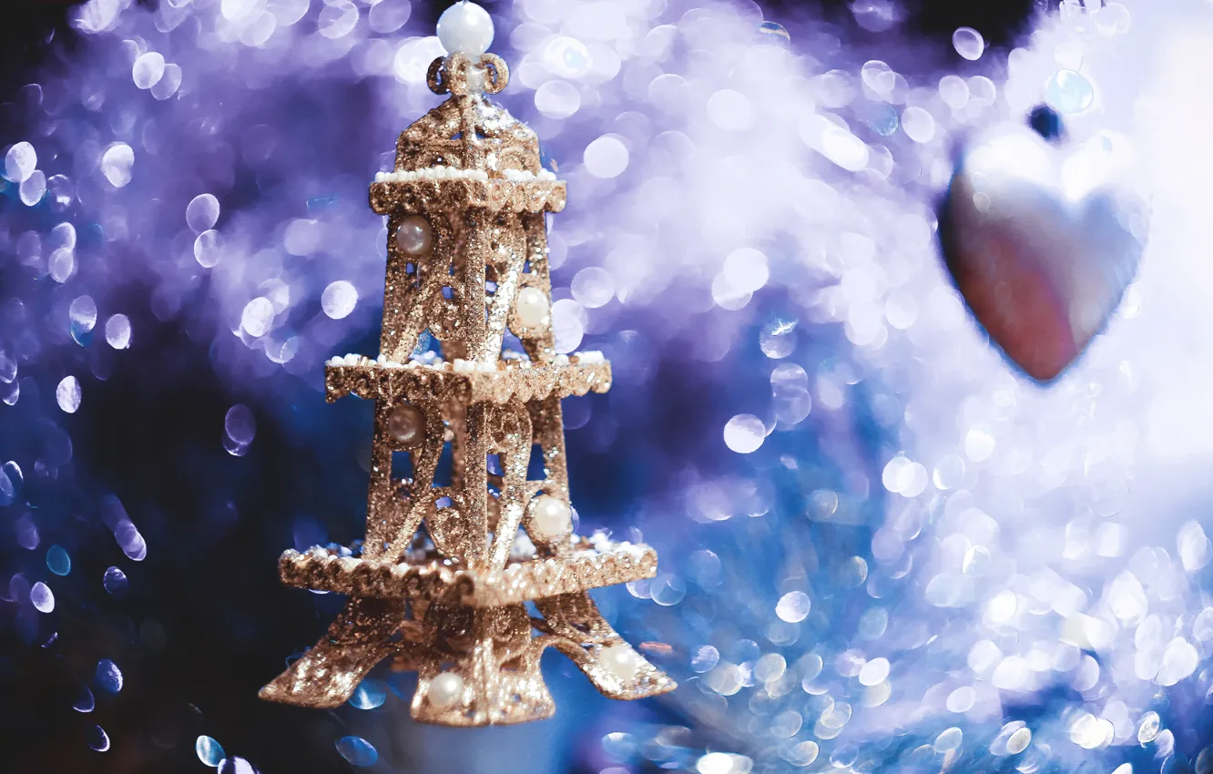 Photo wallpaper decoration, toy, heart, Paris, tree, new year, tower, light