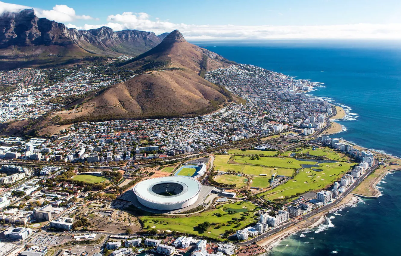 Photo wallpaper the ocean, home, panorama, South Africa, stadium, Cape town