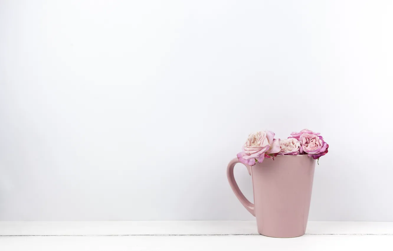 Photo wallpaper roses, mug, pink, buds