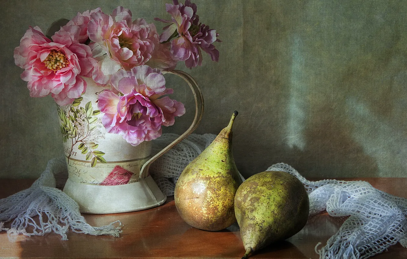 Photo wallpaper flowers, still life, pear