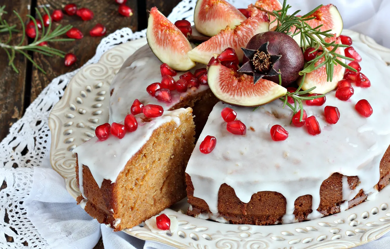Photo wallpaper pie, glaze, garnet, figs