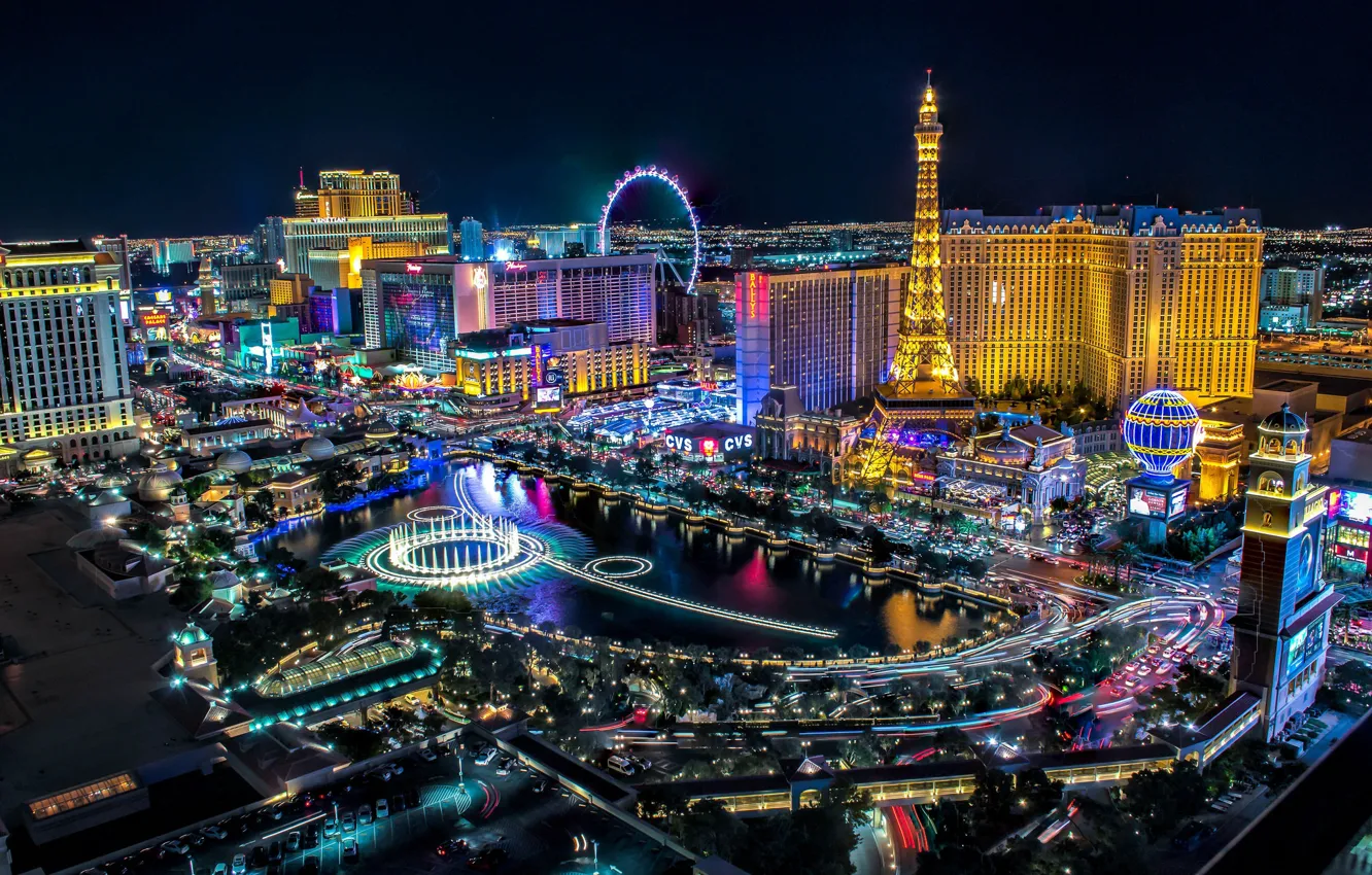 Photo wallpaper night, the city, lights, Las Vegas, USA, skyline, Las Vegas