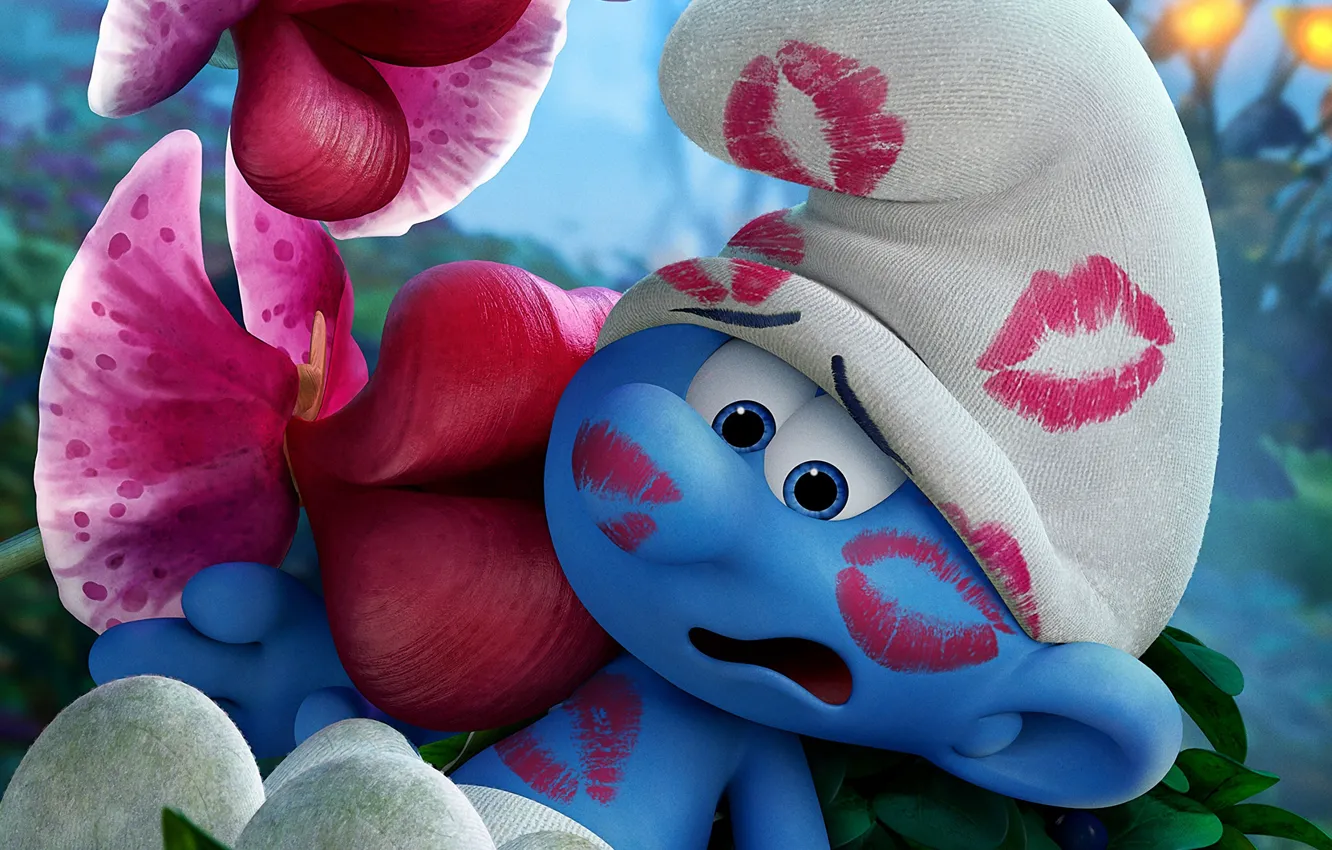Photo wallpaper flower, hat, blue, chibi, kiss, animated film, hana, animated movie